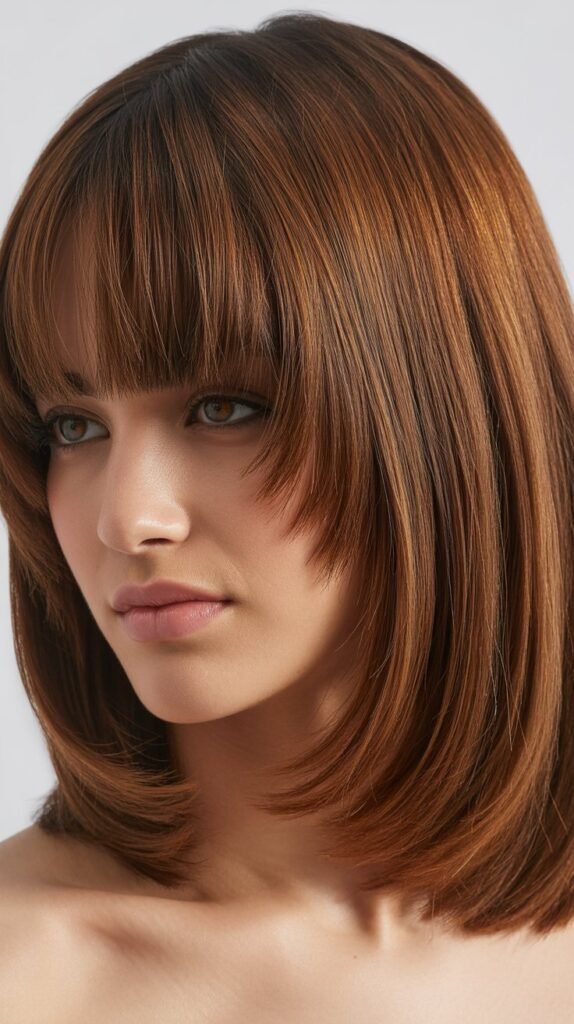 Long Bob with Deep Side Part and Curtain Bangs
