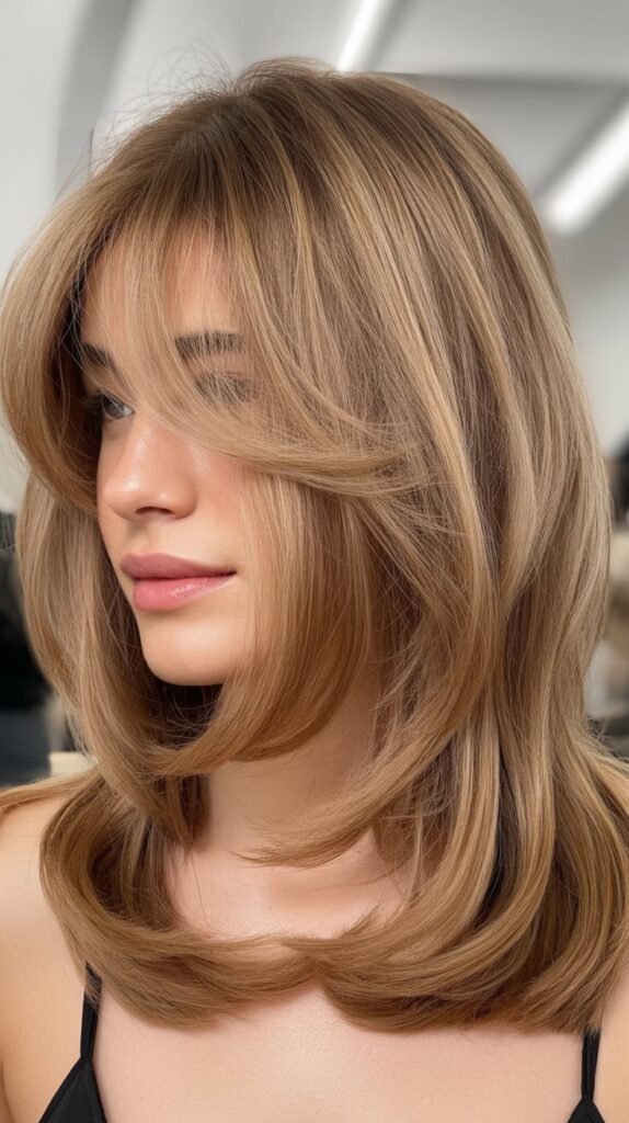 Layered Long Bob with Wispy Curtain Bangs