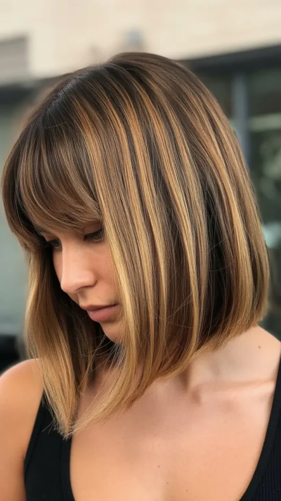 Long Bob with Curtain Bangs and Root Shadow