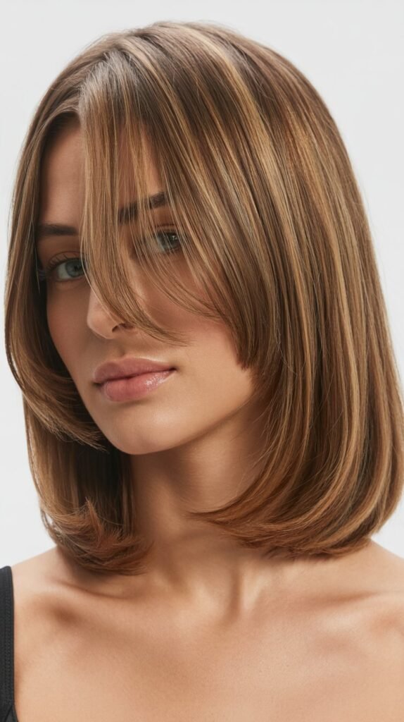 Long Bob with Curtain Bangs for Fine Hair
