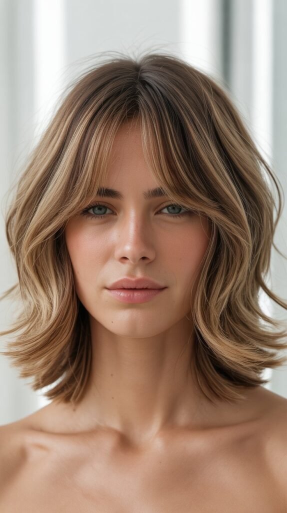 Tousled Long Bob with Lived-In Curtain Bangs