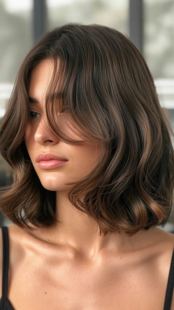 Long Bob with Curtain Bangs and Natural Root Growth