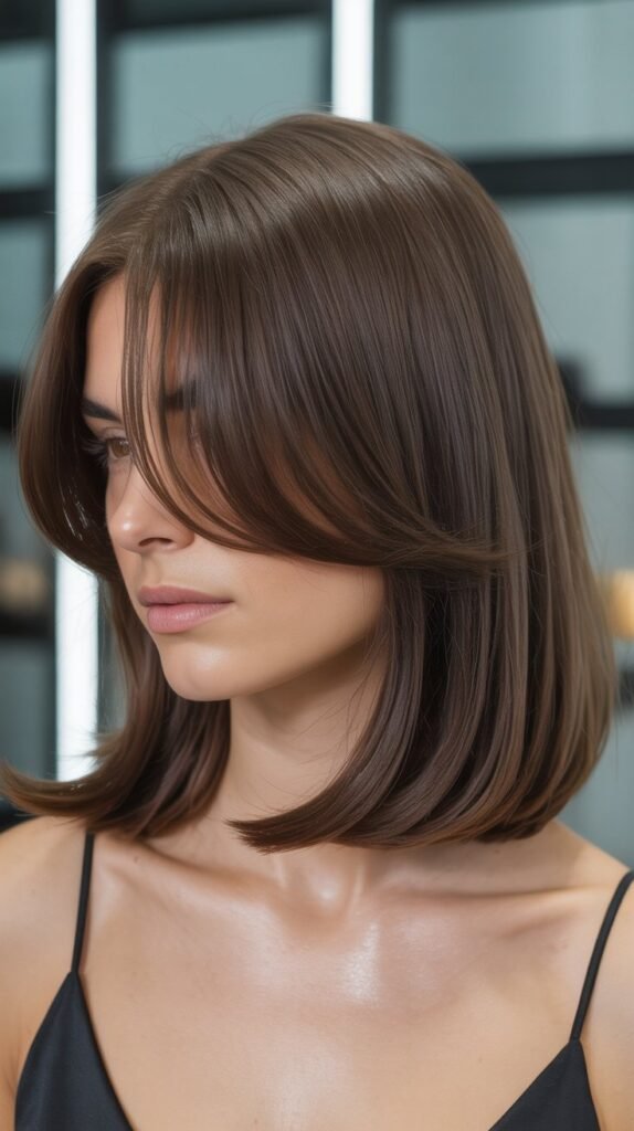 Sleek Low-Maintenance Long Bob with Curtain Bangs