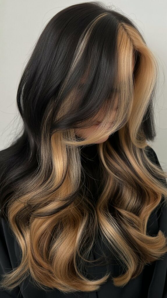 12. Blonde Highlights with Black Hair Extensions