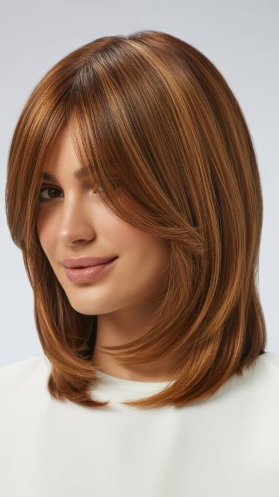 Layered Long Bob with Face-Framing Curtain Bangs