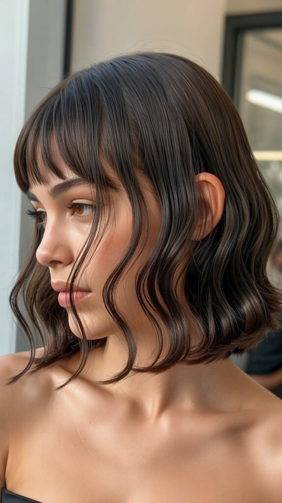 Long Bob with Curtain Bangs and Root Shadow