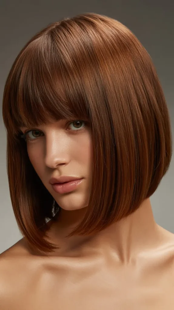 Blunt Long Bob with Thick, Full Curtain Bangs