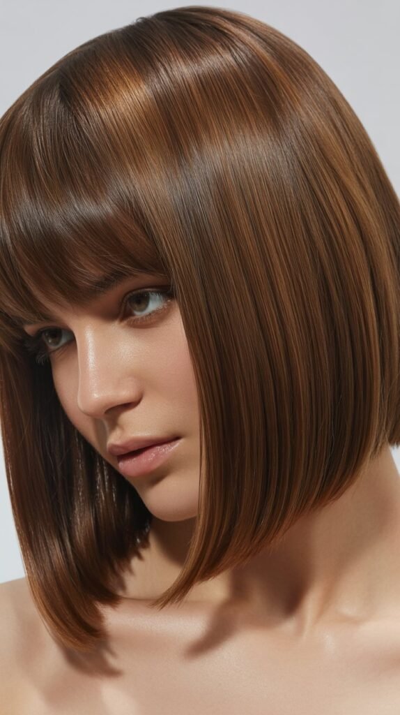 Sleek Long Bob with Graduated Curtain Bangs