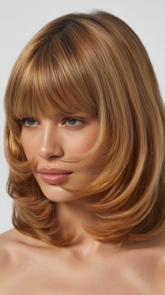 Long Bob with Curtain Bangs and Feathered Waves