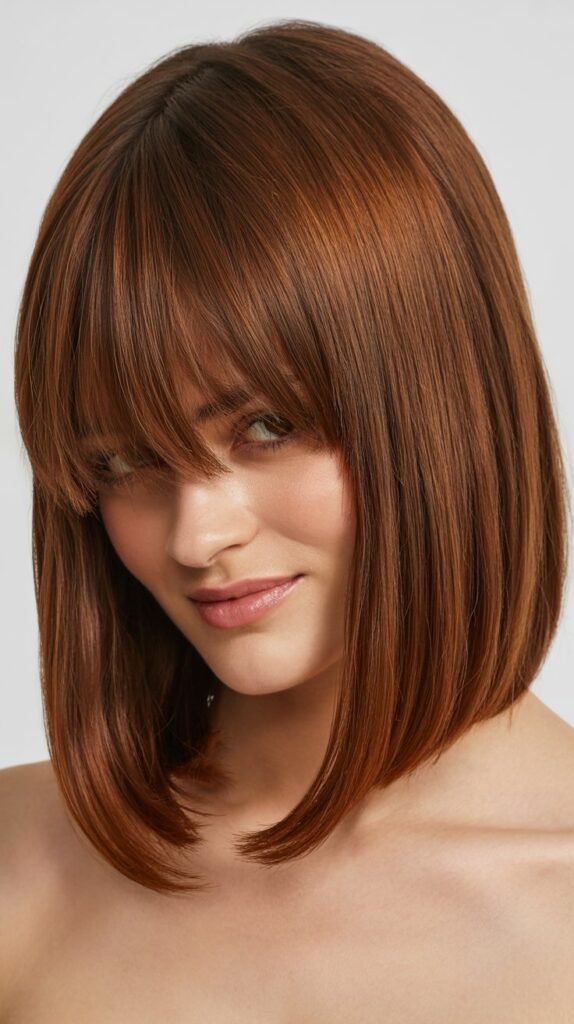 Classic Straight Long Bob with Face-Framing Curtain Bangs