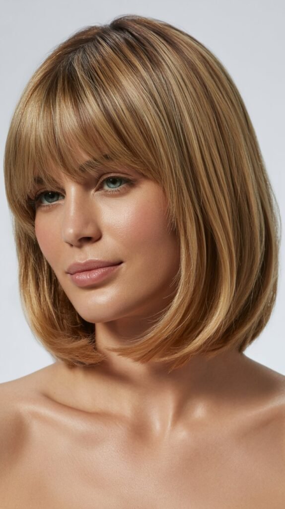 Long Bob with Curtain Bangs and Volume at Crown