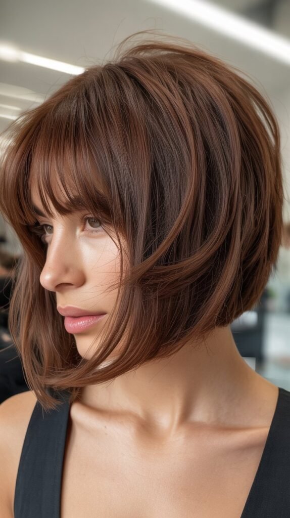 Textured Choppy Bob with Wispy Curtain Bangs