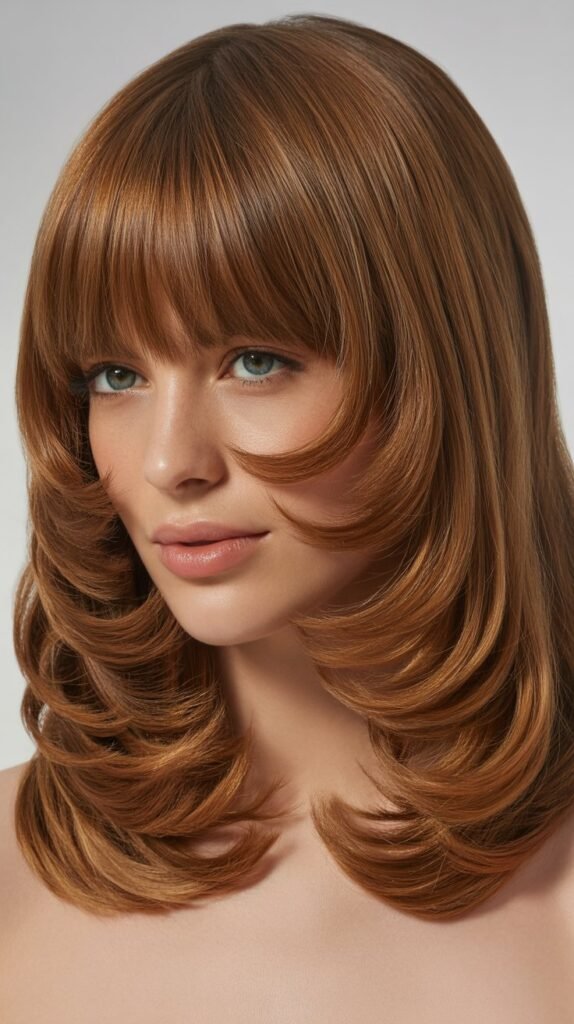 Voluminous Long Bob with Rounded Curtain Bangs