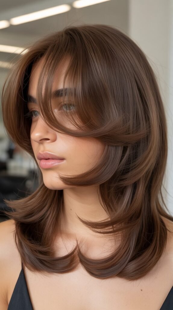 Fine Hair Long Bob with Volumizing Layers and Curtain Bangs