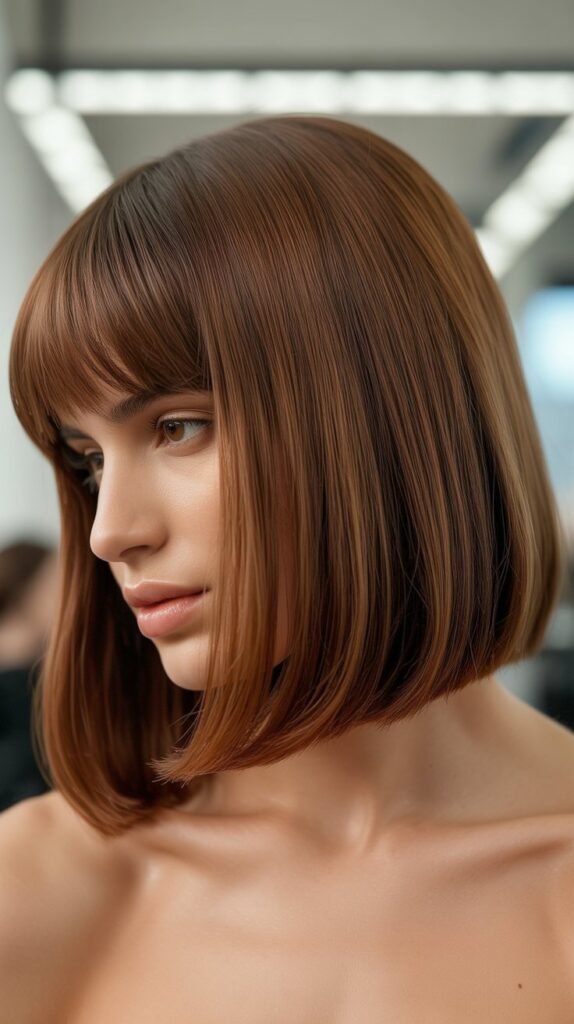Graduated Long Bob with Full Curtain Bangs