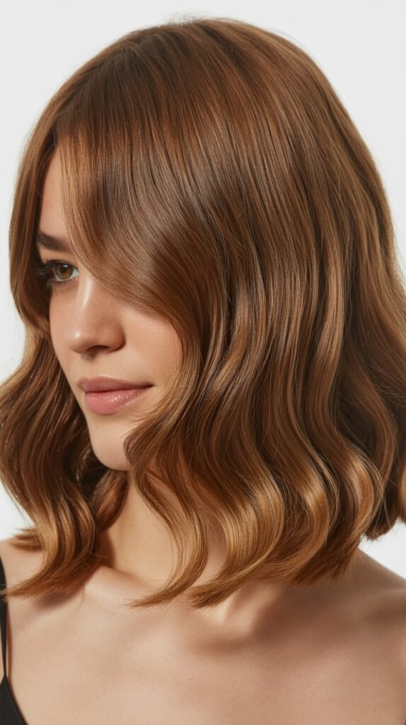 Wavy Long Bob with Longer Curtain Bangs