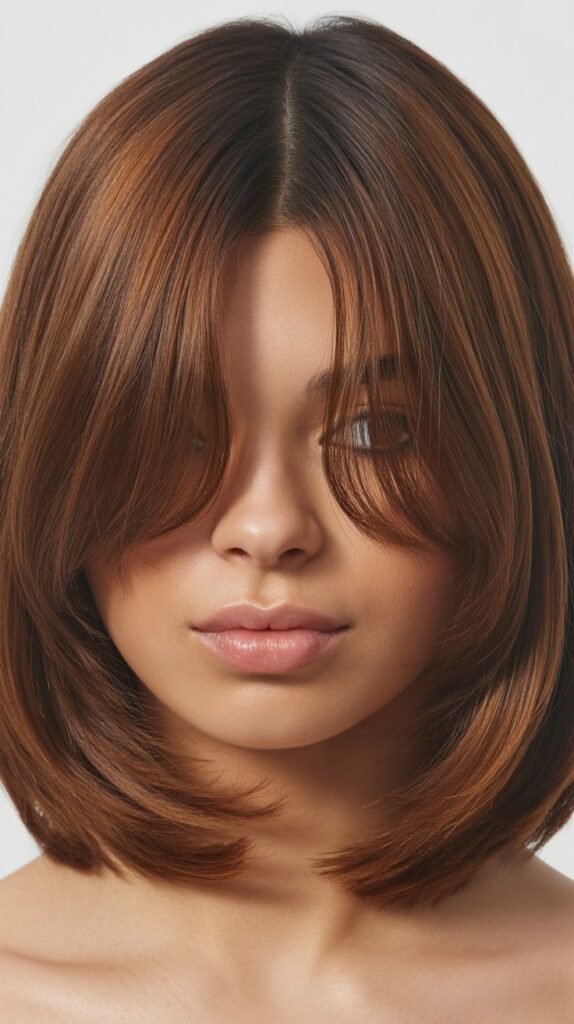 Long Bob with Curtain Bangs and Hidden Undercut