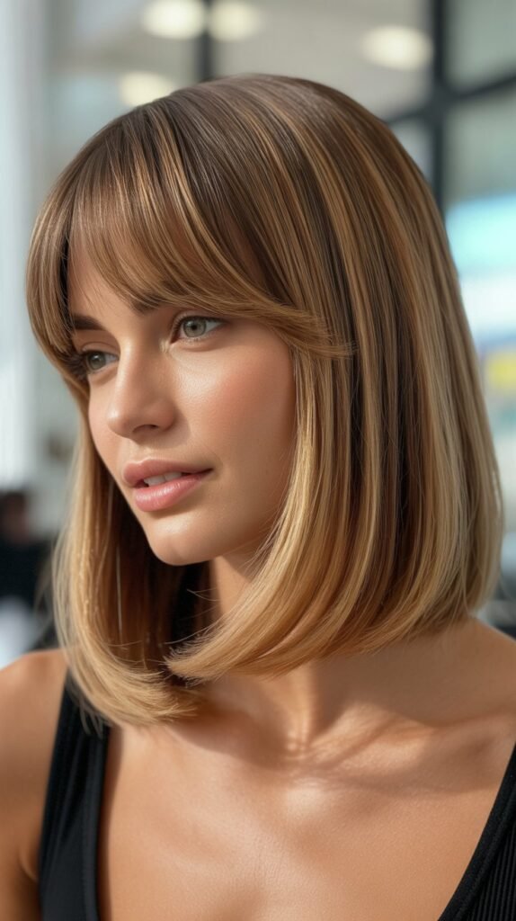 Long Bob with Baby Curtain Bangs