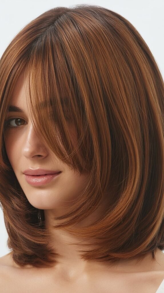 Long Bob with Face-Framing Layered Curtain Bangs