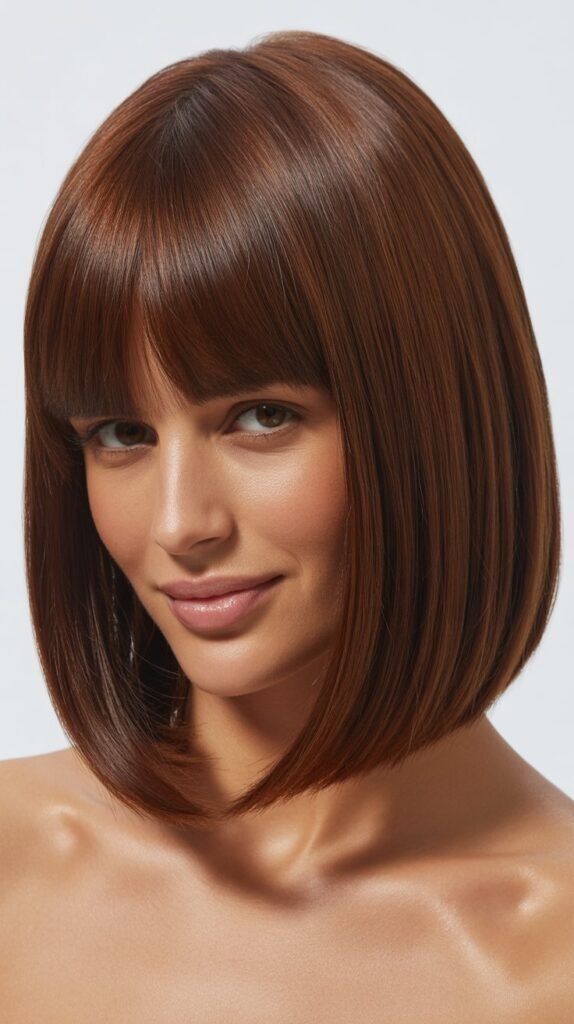 Long Bob with Curtain Bangs and Solid Color