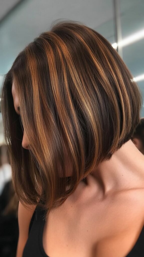 32 Trendy Brown Bob with Caramel Highlights