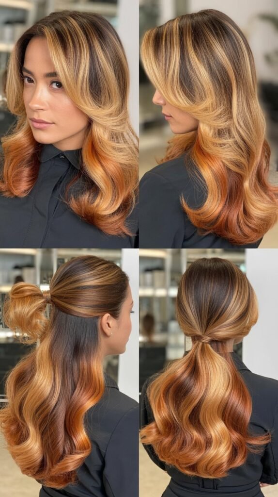 Almond Blonde with Brick Red Lowlights