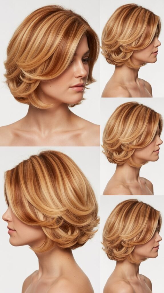  Tousled Blonde Lob with Amber Lowlights