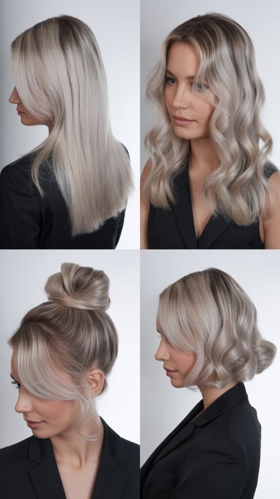 . Platinum Blonde Root Melt with Silver Lowlights
