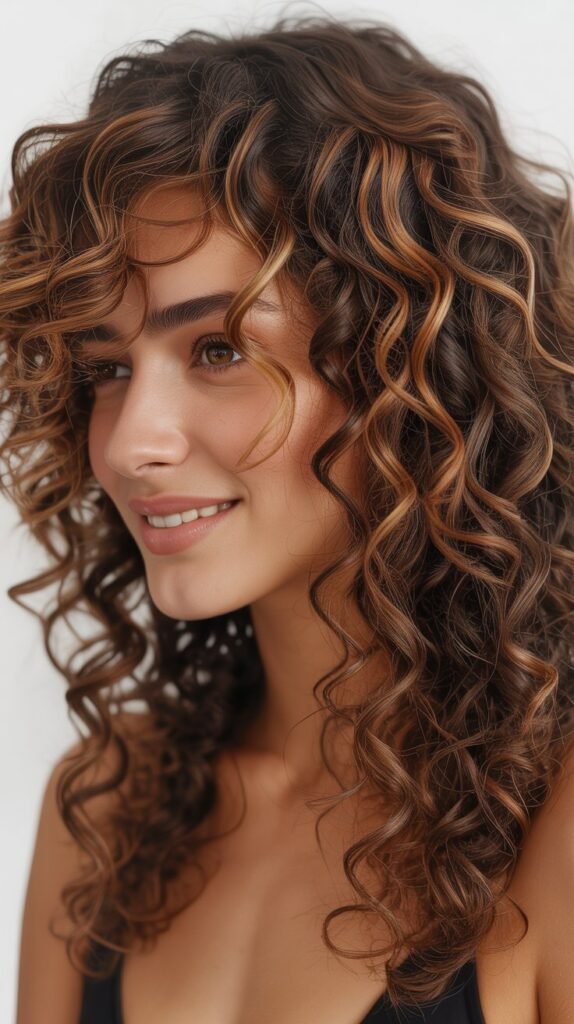 33 Best Curly Brown Hair with Caramel Highlights