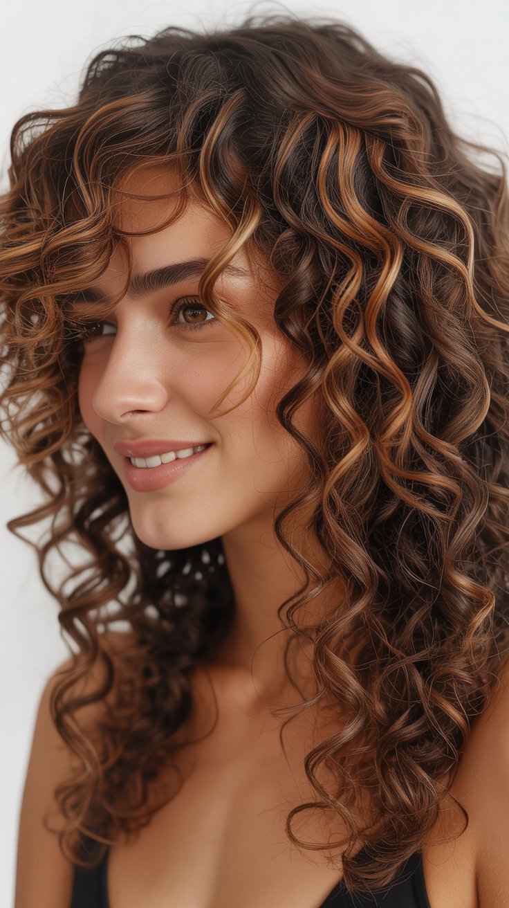 33 Best Curly Brown Hair with Caramel Highlights
