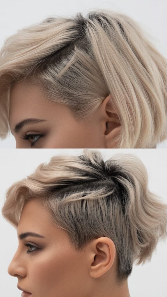 Angular Blonde Bob with Mahogany Lowlights