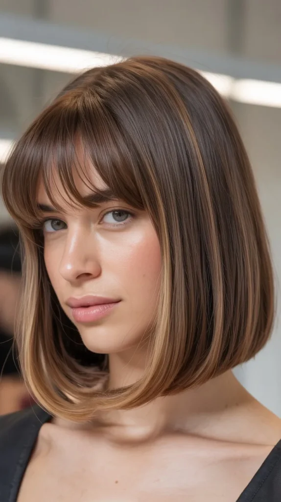 Stacked Long Bob with Curtain Bangs
