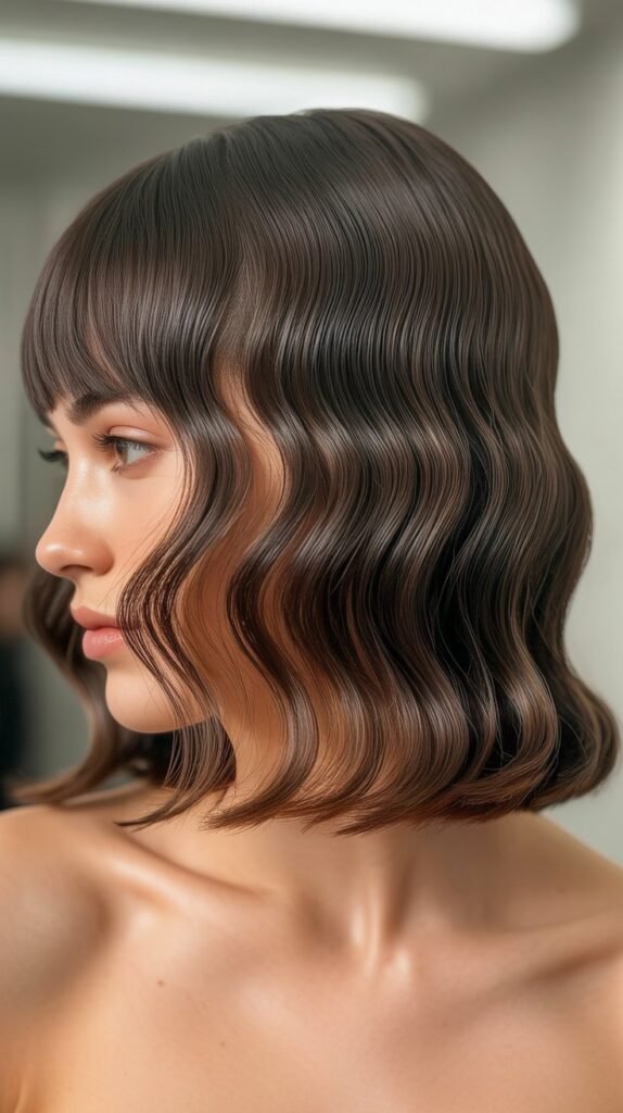 Long Bob with Curtain Bangs and Zigzag Waves