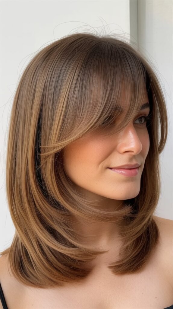 Layered Long Bob with Feathered Curtain Bangs