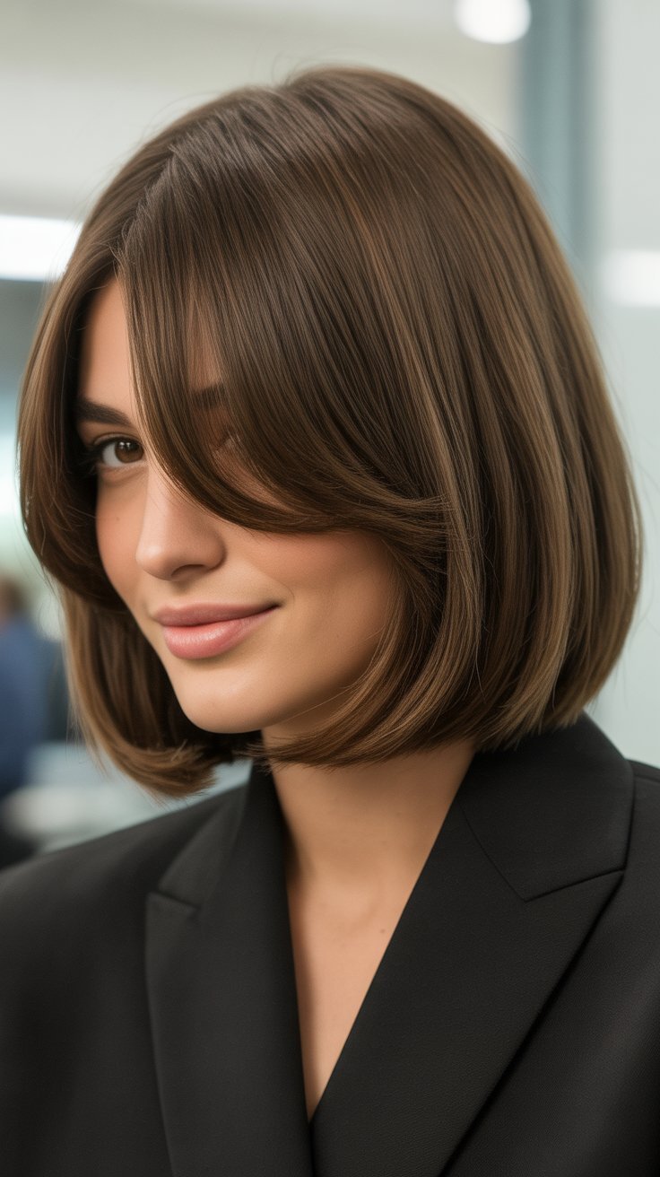 26 Elegant Long Bob with Curtain Bangs for Work