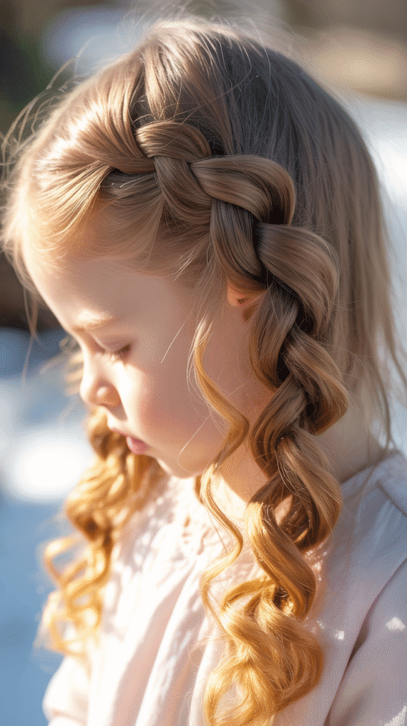 33 Cute Winter Hair Braids for Kids 7 Waterfall Braid