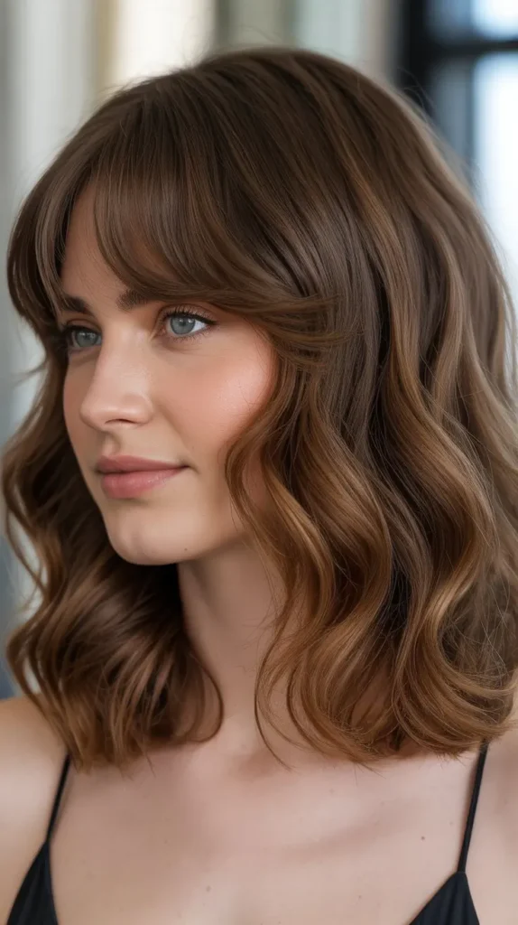 Long Bob with Curtain Bangs for Wavy Thick Hair