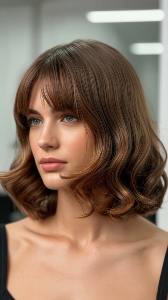 Long Bob with Curtain Bangs and Soft Curls