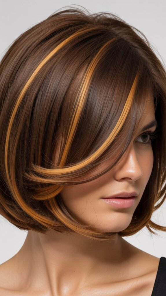  Swoopy Fringe with Caramel Sweep