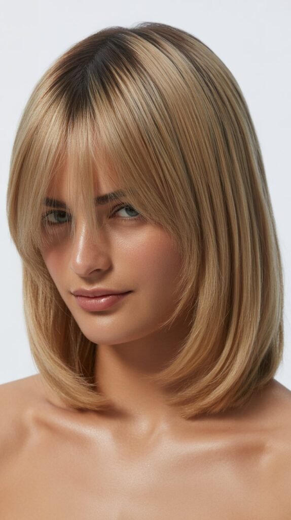 Precision Cut Lob with Curtain Bangs