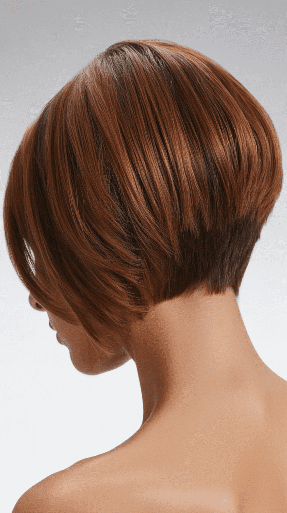 Best 27+ Inspiring Back View Stacked Inverted Bob Haircut Ideas 23 Stacked Bob with Side-Swept Styling