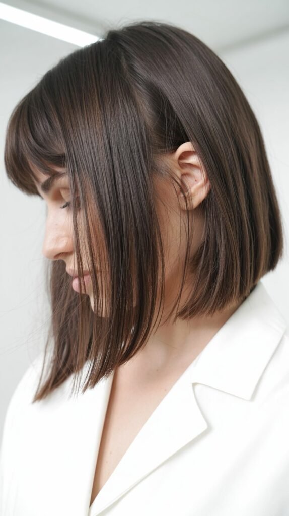  Long Bob with Curtain Bangs and Hidden Undercut