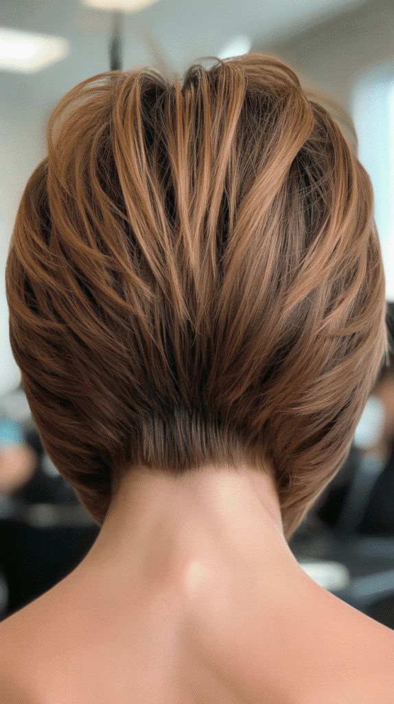 Best 27+ Inspiring Back View Stacked Inverted Bob Haircut Ideas 21 Volumized Stacked Bob with Root Lift