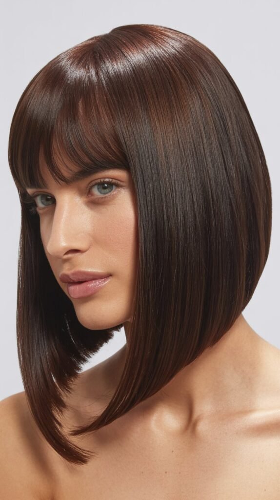 Long Angled Bob with Curtain Bangs