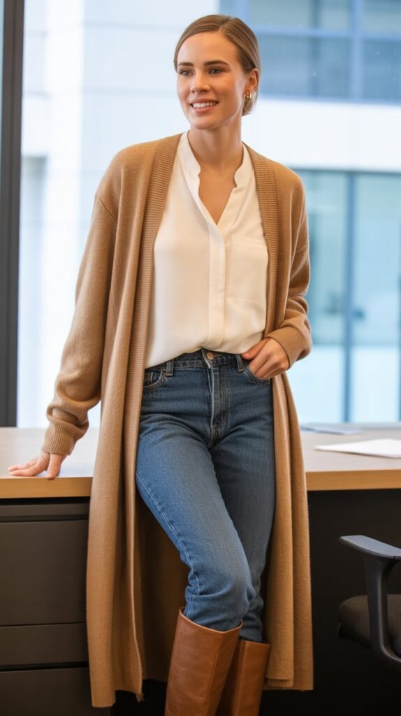 Longline Cardigan with Jeans and Boots