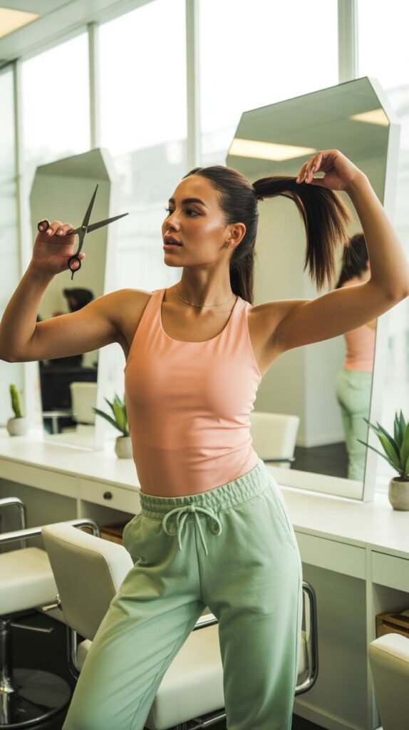 33 Fresh Hairstylist Outfits for Work in Spring 2 Athleisure Joggers with Fitted Tank Top