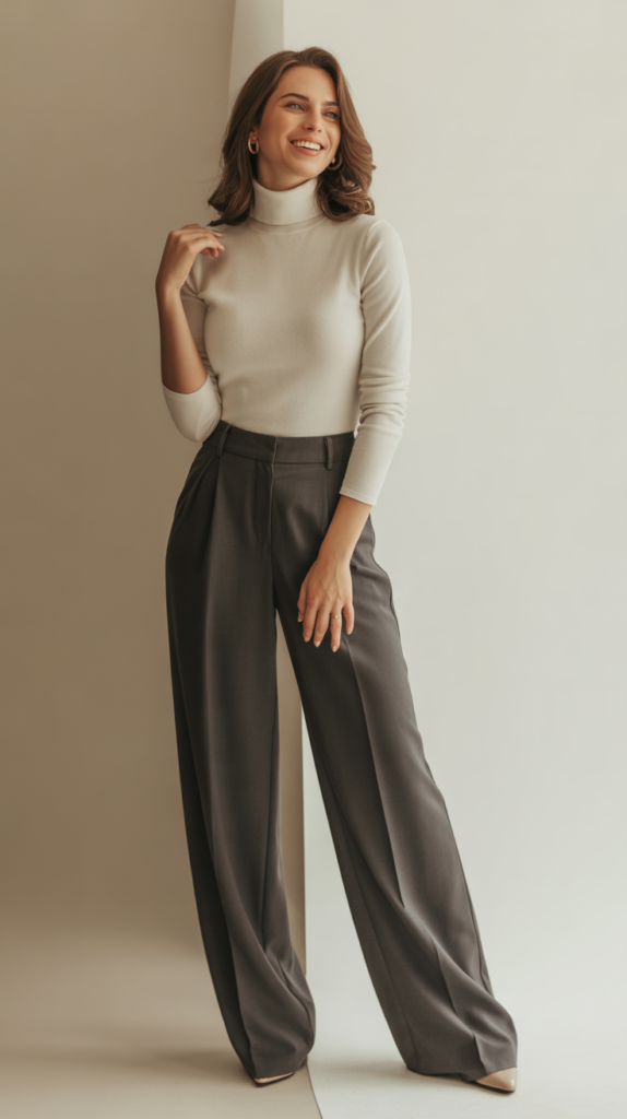 Turtleneck Sweater with Wide-Leg Trousers