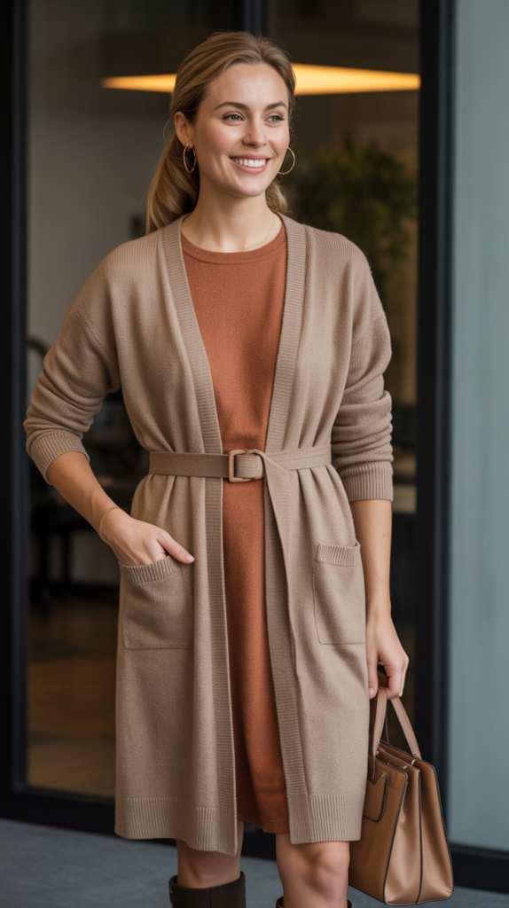  Belted Cardigan Dress