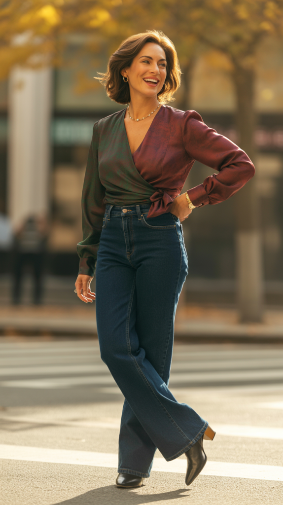 Wrap Top with Wide-Leg Jeans