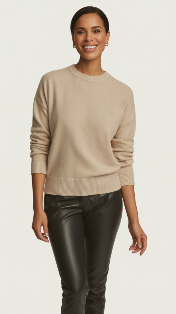 Cashmere Crewneck with Leather Leggings